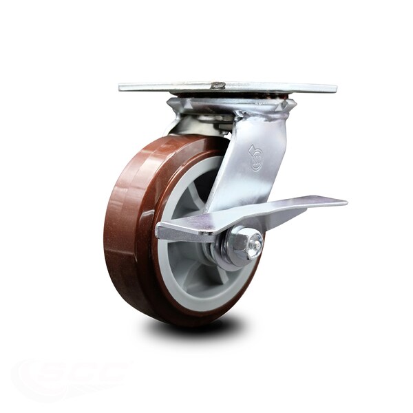 6 Inch Heavy Duty Polyurethane Caster with Roller Bearing and Brake SCC